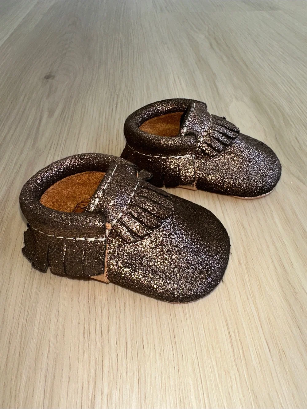 Freshly Picked Rose Gold Baby Moccasins Size 1